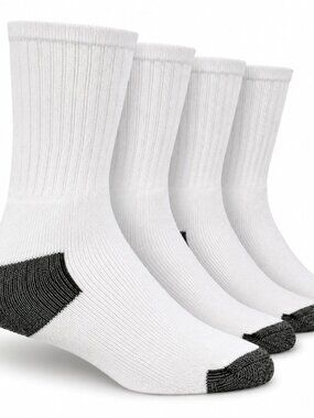 4 Pairs White Athletic Crew Socks Black Heel Toe Cotton Size 9-11 Women Men New